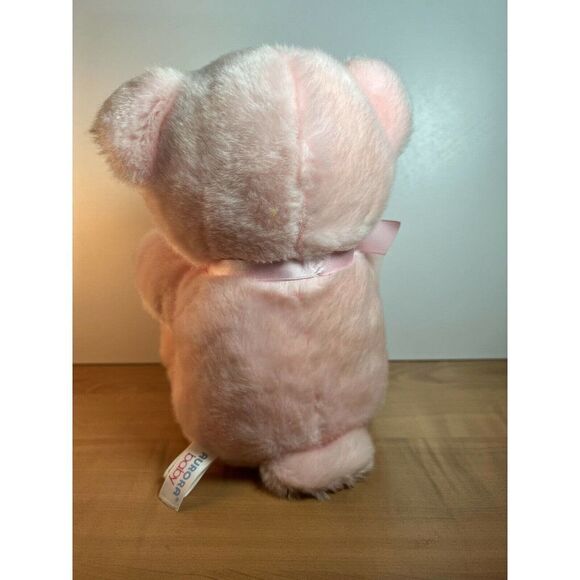 Aurora Baby Girl Pink Teddy Bear Plush Animal Bow 9 Inches Sitting Sewn Nose - Picture 7 of 9